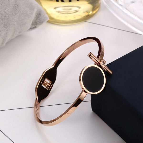 luxury womens brands black enameled round charm bangle rose gold plated stainless steel bracelets
luxury womens brands black enameled round charm bangle rose gold plated stainless steel bracelets