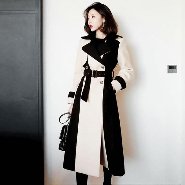 women's wool & blends autumn winter korean fashion patchwork long women clothing woolen wind coat sashes temperament woolens jacket fem, Black
women's wool & blends autumn winter korean fashion patchwork long women clothing woolen wind coat sashes temperament woolens jacket fem, Black