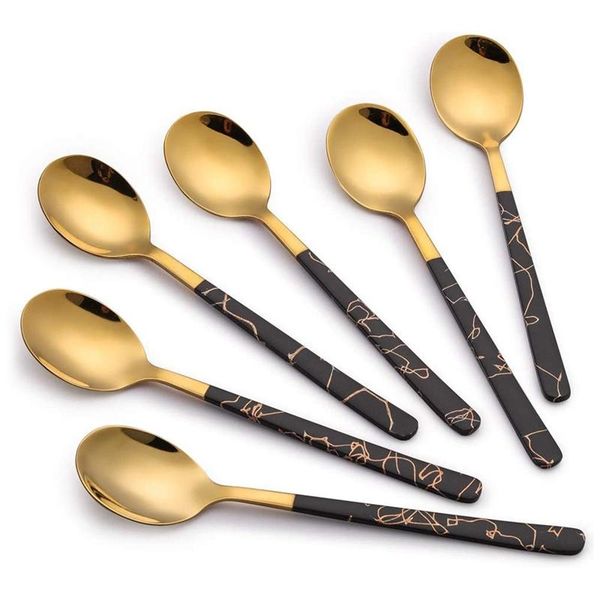spoons golden stainless steel black spoon for coffee chocolate afternoon tea party, silverware flatware teaspoon sets 6pack
spoons golden stainless steel black spoon for coffee chocolate afternoon tea party, silverware flatware teaspoon sets 6pack