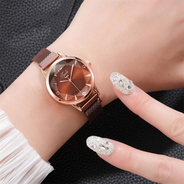 wristwatches women quartz watch magnetic buckle personality hexagonal mirror lady wrist d88, Slivery;brown
wristwatches women quartz watch magnetic buckle personality hexagonal mirror lady wrist d88, Slivery;brown