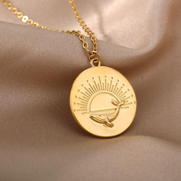 pendant necklaces vintage round whale for women stainless steel gold plated sunrise beach charm necklace gothic birthday jewelry, Silver
pendant necklaces vintage round whale for women stainless steel gold plated sunrise beach charm necklace gothic birthday jewelry, Silver