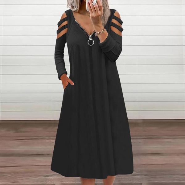casual dresses zipper solid hollow out long sleeve dress women summer v neck elegant vintage plus size streewear, Black;gray
casual dresses zipper solid hollow out long sleeve dress women summer v neck elegant vintage plus size streewear, Black;gray