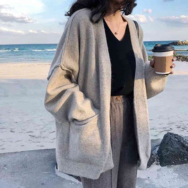 women's sweaters retro pocket cardigan fashion v-neck gray long-sleeved woman loose and simple casual women j21a, White;black
women's sweaters retro pocket cardigan fashion v-neck gray long-sleeved woman loose and simple casual women j21a, White;black