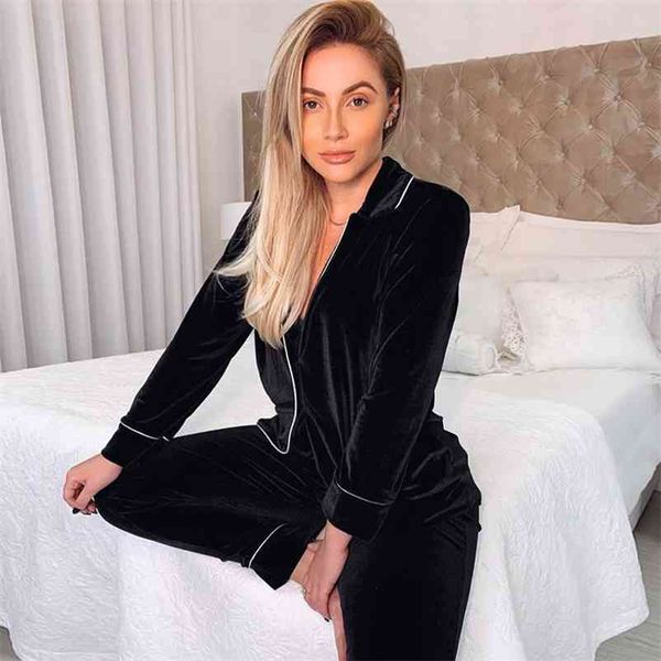 hiloc winter velvet pajamas for women two piece set thick long sleeve sleepwear warm solid home suit nightwear black pajama 210330, Black;red
hiloc winter velvet pajamas for women two piece set thick long sleeve sleepwear warm solid home suit nightwear black pajama 210330, Black;red