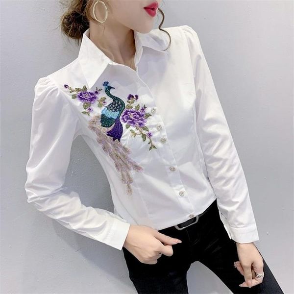 women's blouses & shirts peacock embroidery women white summer vintage slim fashion oversized lady elegant outwear
women's blouses & shirts peacock embroidery women white summer vintage slim fashion oversized lady elegant outwear