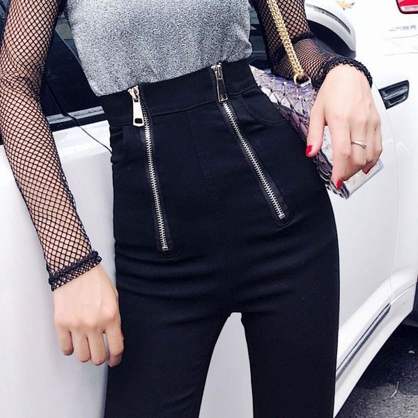 double zipper high waist black women capris plus size fashion stretch streetwear trousers female casual gothic, Black;white
double zipper high waist black women capris plus size fashion stretch streetwear trousers female casual gothic, Black;white