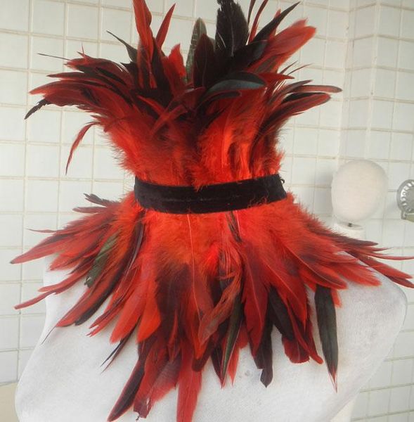 scarves handmade gothic black rooster feather collar, # fc635, Blue;gray