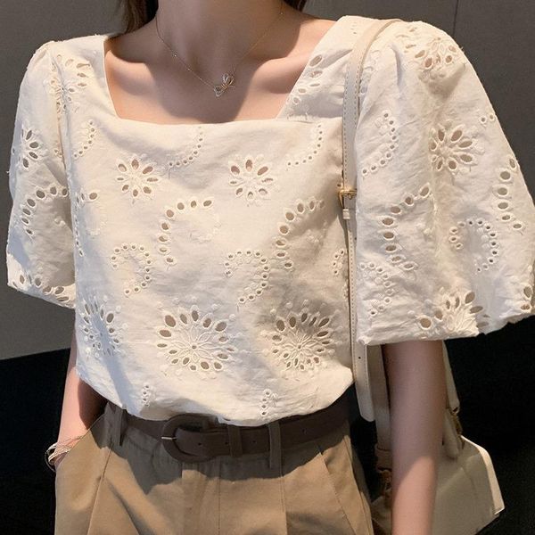 women's blouses & shirts elegant suqare collar puff sleeve women blouse 2021 summer fashion casual solid chic hollow out design fe, White
women's blouses & shirts elegant suqare collar puff sleeve women blouse 2021 summer fashion casual solid chic hollow out design fe, White