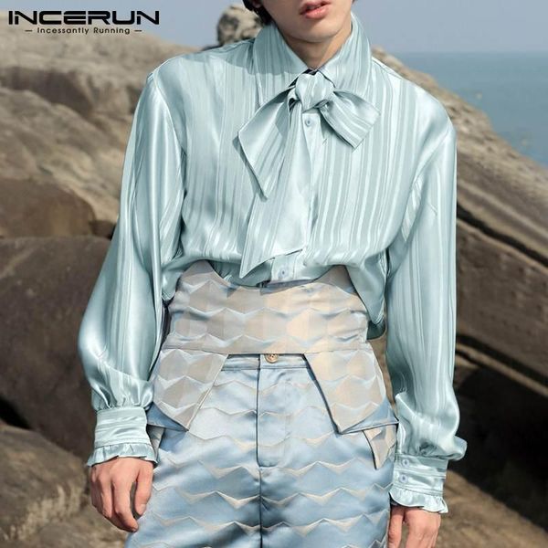 men's casual shirts incerun men shirt vintage elegant striped lapel long sleeve button clothing with belt streetwear 2021 camisas s-5xl, White;black
men's casual shirts incerun men shirt vintage elegant striped lapel long sleeve button clothing with belt streetwear 2021 camisas s-5xl, White;black