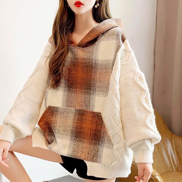 spring women gentle casual loose long sleeve soft minimalist patchwork plaid hoodie pullover knitting sweater 8d779 210510, White;black
spring women gentle casual loose long sleeve soft minimalist patchwork plaid hoodie pullover knitting sweater 8d779 210510, White;black