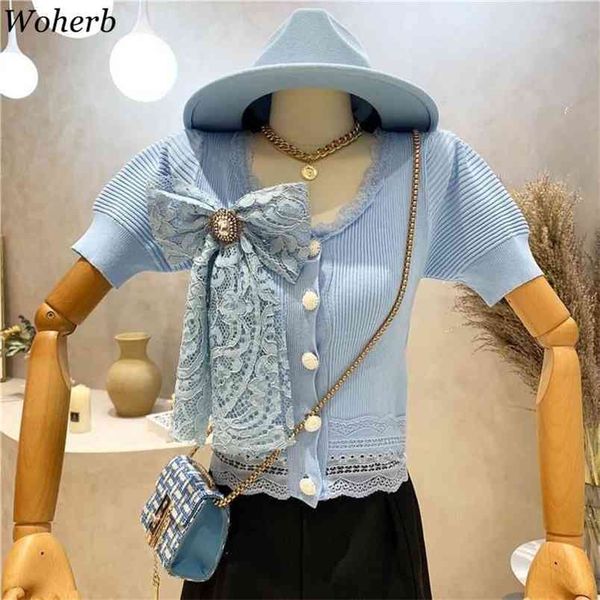 summer knitted short sleeve t-shirt women lace bow patchwork elegant tees korean chic fashion knitwear 210519, White
summer knitted short sleeve t-shirt women lace bow patchwork elegant tees korean chic fashion knitwear 210519, White