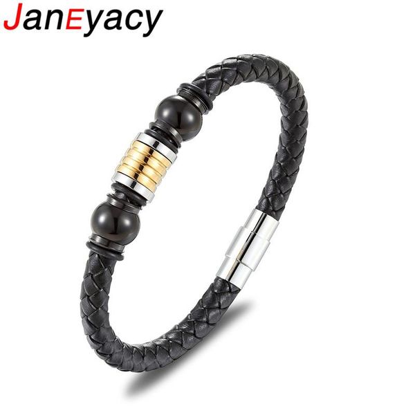 link, chain janeyacy brand bracelet classic stainless steel fashion womens leather magnetic buckle mens pulseras, Black
link, chain janeyacy brand bracelet classic stainless steel fashion womens leather magnetic buckle mens pulseras, Black