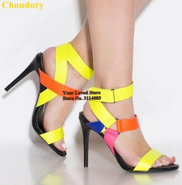 dress shoes choudory multi-color cross strappy buckle sandals stiletto heels caged orange yellow mixed color wedding pumps, Black
dress shoes choudory multi-color cross strappy buckle sandals stiletto heels caged orange yellow mixed color wedding pumps, Black