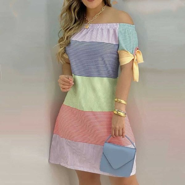 women off shoulder summer mini dress short sleeve bow tie striped plaid floral print a line party short dresses vestidos y1006, Black;gray
women off shoulder summer mini dress short sleeve bow tie striped plaid floral print a line party short dresses vestidos y1006, Black;gray