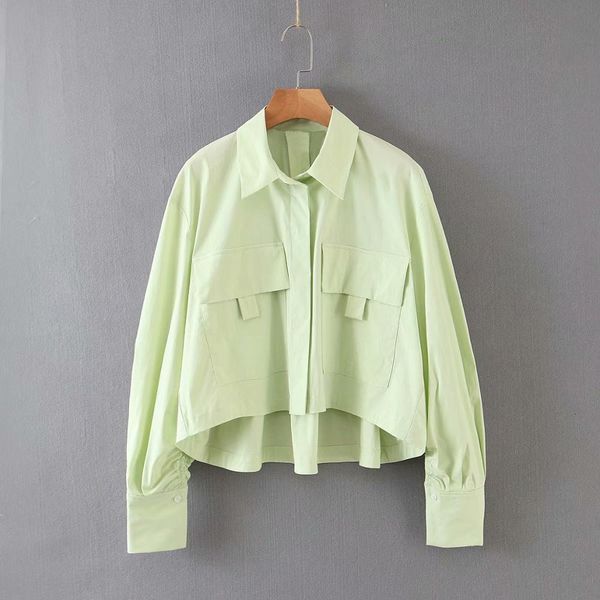 Women's Blouses & Shirts women simply solid double pockets patch casual loose green blouse shirts chic office blusas irregular chemise, White
Women's Blouses & Shirts women simply solid double pockets patch casual loose green blouse shirts chic office blusas irregular chemise, White