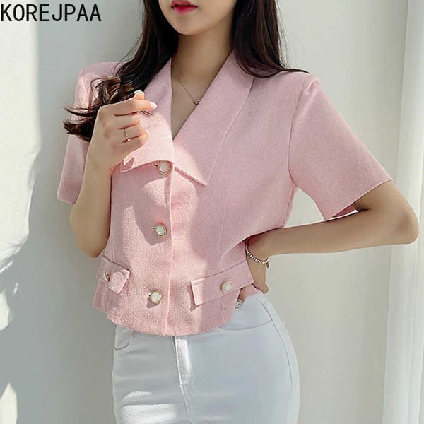 korejpaa women jackets summer french temperament revealing skin lapel three buttons loose short-sleeved tweed suit jacket 210526, Black;brown
korejpaa women jackets summer french temperament revealing skin lapel three buttons loose short-sleeved tweed suit jacket 210526, Black;brown