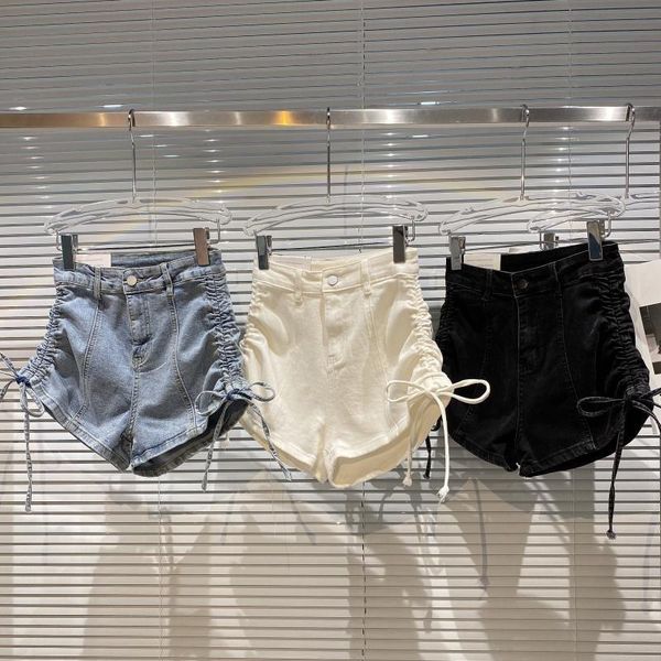 women's shorts street trend side drawcord denim women 2021 summer design three short jeans pants, White;black
women's shorts street trend side drawcord denim women 2021 summer design three short jeans pants, White;black
