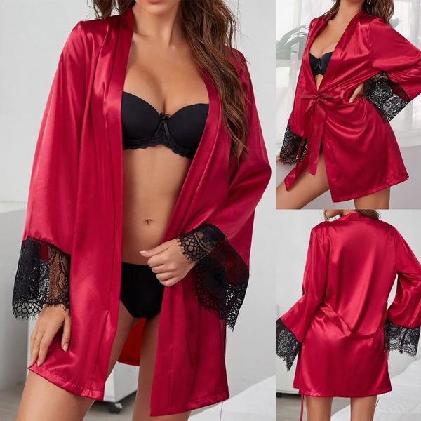 women's sleepwear women lingerie faux silk robe satin bathrobe red pajamas+belt lace bath gown with belt ropa de mujer 2021, Black;red
women's sleepwear women lingerie faux silk robe satin bathrobe red pajamas+belt lace bath gown with belt ropa de mujer 2021, Black;red