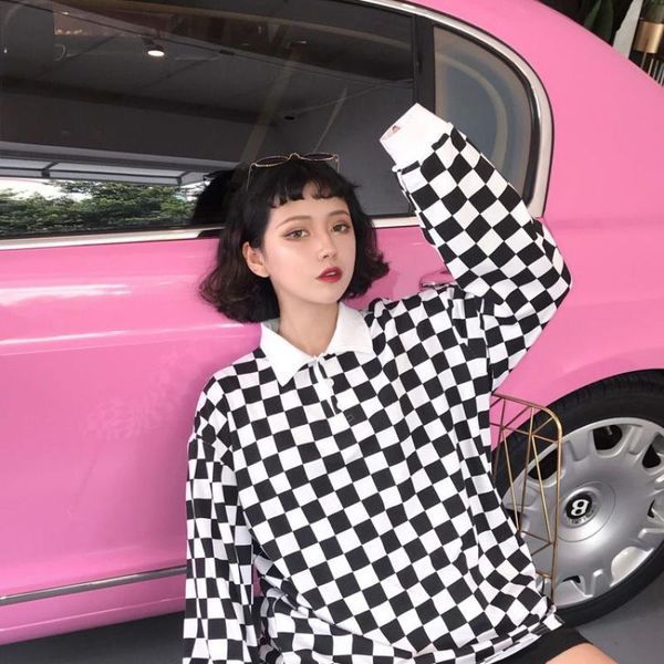 women's t-shirt harajuku street black white plaid long sleeve student women casual loose turndown collar hip hop tee shirt
women's t-shirt harajuku street black white plaid long sleeve student women casual loose turndown collar hip hop tee shirt