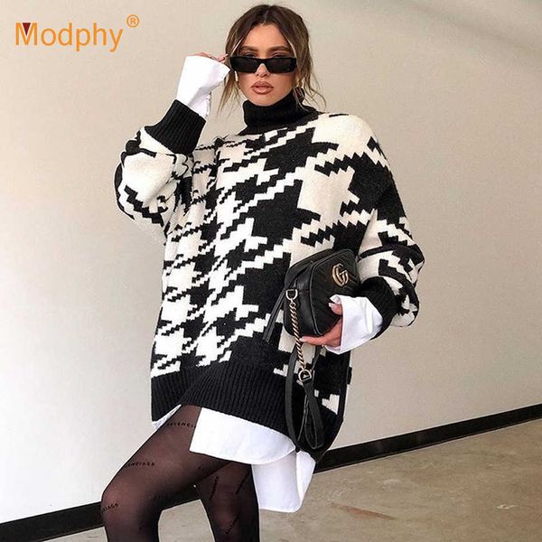 winter high neck long sleeve geometric houndstooth loose pullover sweater women's fashion casual knitted 210527, White;black
winter high neck long sleeve geometric houndstooth loose pullover sweater women's fashion casual knitted 210527, White;black