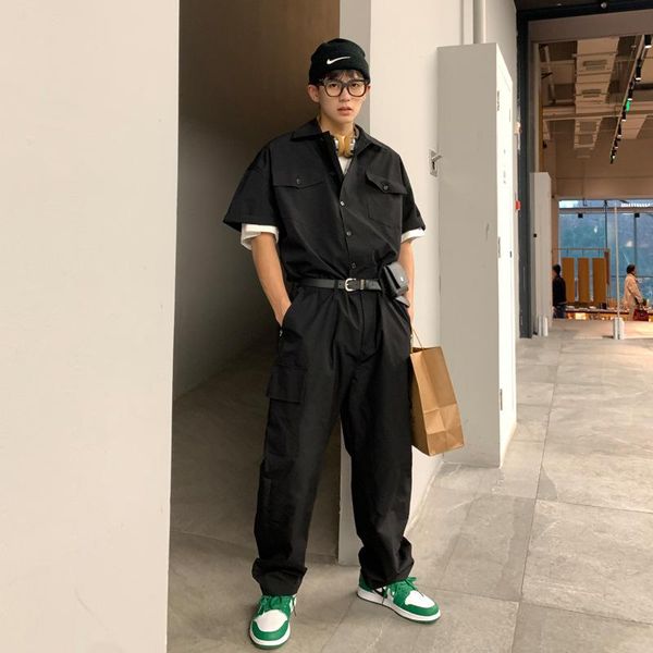 men's pants male trousers jumpsuits for women includes belt waist bag streetwear hip hop casual short sleeve overalls cargo, Black
men's pants male trousers jumpsuits for women includes belt waist bag streetwear hip hop casual short sleeve overalls cargo, Black