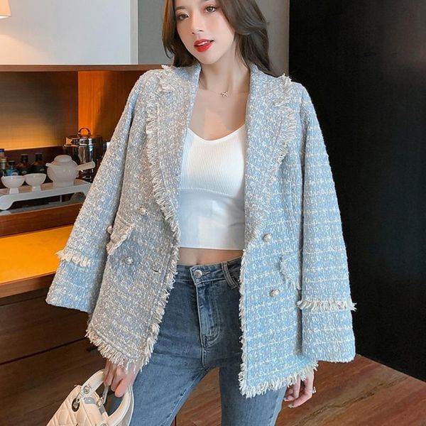 women's jackets 2021 autumn winter french vintage tweed jacket coat women double breasted outwear small fragrance woolen coats, Black;brown
women's jackets 2021 autumn winter french vintage tweed jacket coat women double breasted outwear small fragrance woolen coats, Black;brown