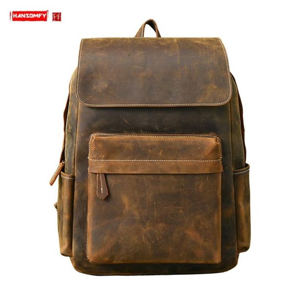 backpack men's lapshoulder bag large capacity schoolbags european and american cowhide vintage crazy horse leather male men 
backpack men's lapshoulder bag large capacity schoolbags european and american cowhide vintage crazy horse leather male men
