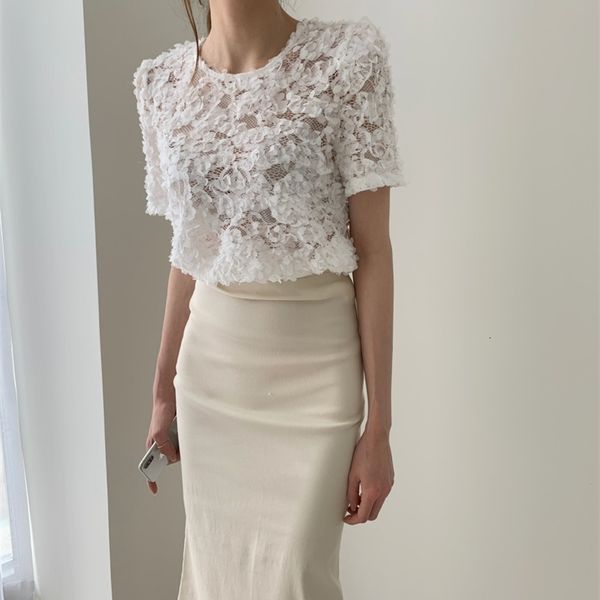 women's knits & tees stylish chic gentle light lace petals summer short sleeves femme pullovers all match blouses streetwear, White
women's knits & tees stylish chic gentle light lace petals summer short sleeves femme pullovers all match blouses streetwear, White