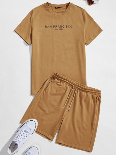 men letter graphic tee & track shorts set m3sl#, Gray
men letter graphic tee & track shorts set m3sl#, Gray