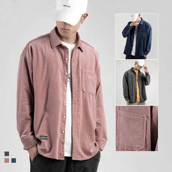 men's casual shirts men spring autumn fashion brand vintage corduroy shirt pocket long sleeve solid color patchwork lapel top, White;black 
men's casual shirts men spring autumn fashion brand vintage corduroy shirt pocket long sleeve solid color patchwork lapel top, White;black