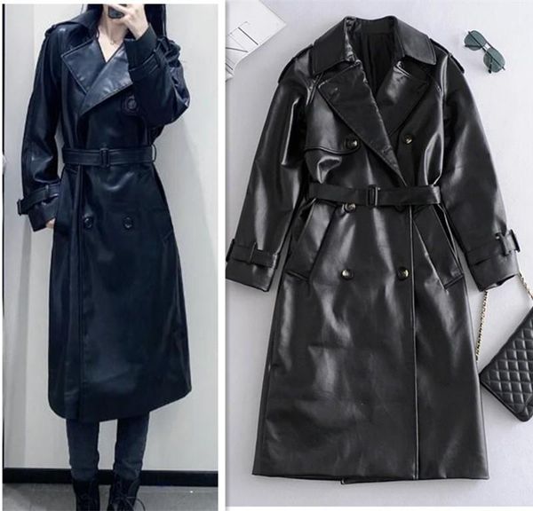 women's trench coats black long pu leather coat women with belt turn down collar spring faux clothes for, Tan;black
women's trench coats black long pu leather coat women with belt turn down collar spring faux clothes for, Tan;black
