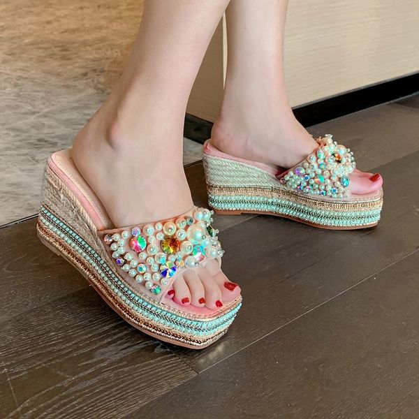 slippers all-match square-toe summer exquisite pearl rhinestone women's shoes open-toed wedge super high-heel beach sandals, Black
slippers all-match square-toe summer exquisite pearl rhinestone women's shoes open-toed wedge super high-heel beach sandals, Black