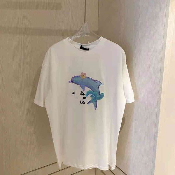 2022 factory wholesale new high version spring and summer fashion dolphin sequin embroidered letters cute age reduction fresh blue women, White
2022 factory wholesale new high version spring and summer fashion dolphin sequin embroidered letters cute age reduction fresh blue women, White