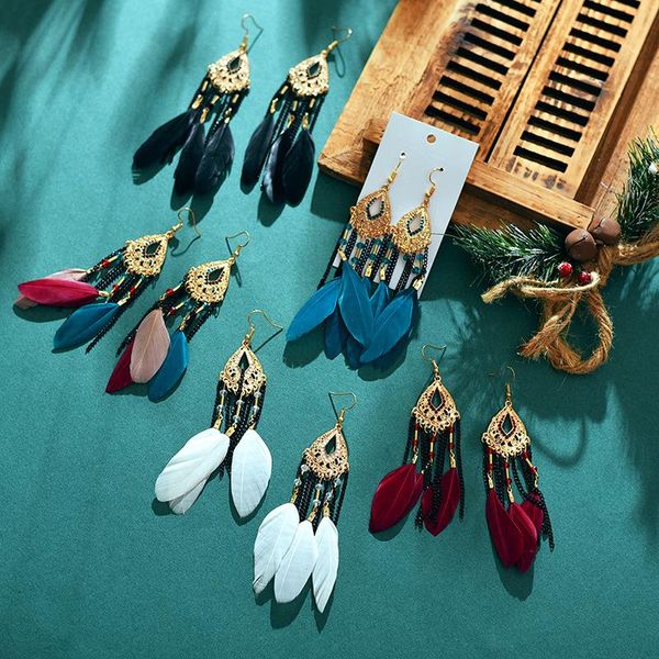 stud creative retro tassel feather earrings women's long oil dripping european and american bohemian earings fashion jewelry 2021, Golden;silver
stud creative retro tassel feather earrings women's long oil dripping european and american bohemian earings fashion jewelry 2021, Golden;silver
