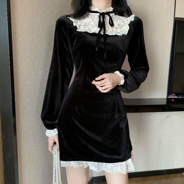 casual dresses autumn spring women black mini dress vintage gothic punk style lace ruffles splicing velvet ladies long sleeve, Black;gray
casual dresses autumn spring women black mini dress vintage gothic punk style lace ruffles splicing velvet ladies long sleeve, Black;gray
