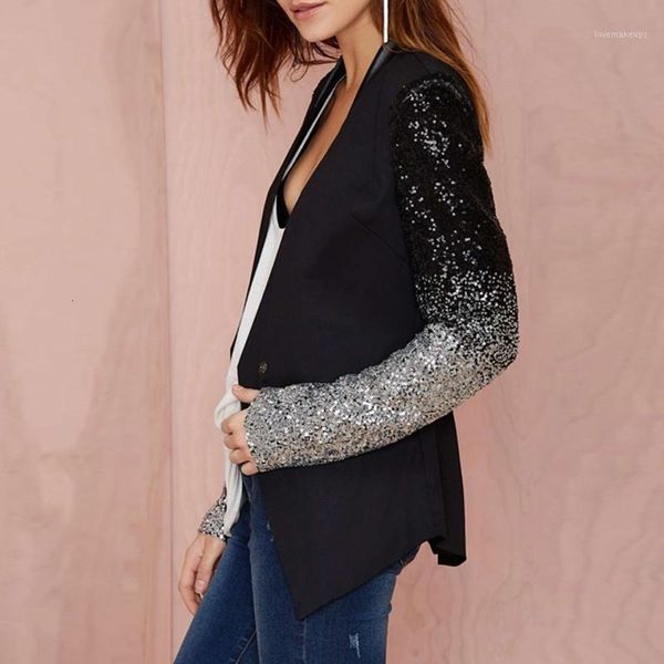 women's suits & women thin jacket long sleeve lapel coat patchwork bling silver black sequin elegant work blazers suit feminino1, White;black
women's suits & women thin jacket long sleeve lapel coat patchwork bling silver black sequin elegant work blazers suit feminino1, White;black