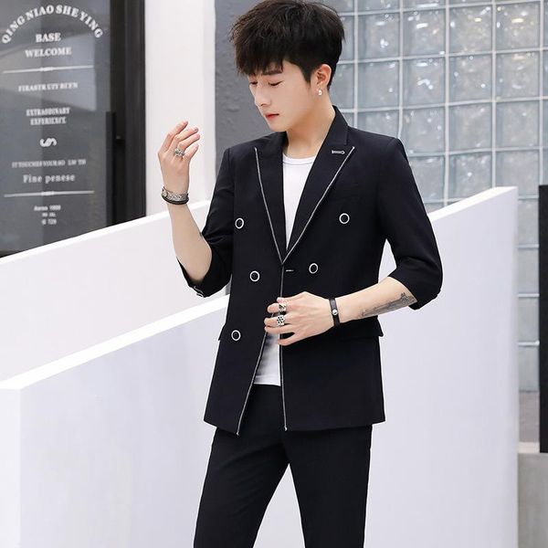 men's suits & blazers summer suit men slim double breasted wedding for two-piece set blazer jacket pant business casual groom tuxedos, White;black
men's suits & blazers summer suit men slim double breasted wedding for two-piece set blazer jacket pant business casual groom tuxedos, White;black