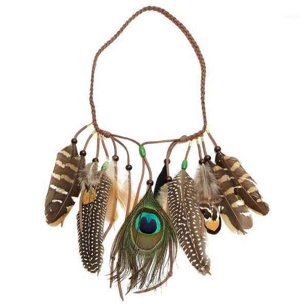 hippie feather headband tassels waistband headdress fancy dress carnival1