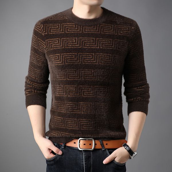 round neck thickened knitted in winter middle-aged and youth imitation mink men's sweater trend, White;black
round neck thickened knitted in winter middle-aged and youth imitation mink men's sweater trend, White;black