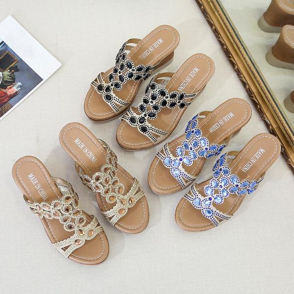 women thick bottom slippers wedges shoes ladies bohemian crystal peep toe sandals summer, Black
women thick bottom slippers wedges shoes ladies bohemian crystal peep toe sandals summer, Black