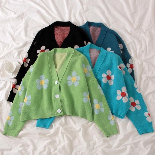 women's knits & tees heflashor 2021 preppy style flower knit cardigans sweater women v neck loose fashion thicked pull femme print shor, White
women's knits & tees heflashor 2021 preppy style flower knit cardigans sweater women v neck loose fashion thicked pull femme print shor, White