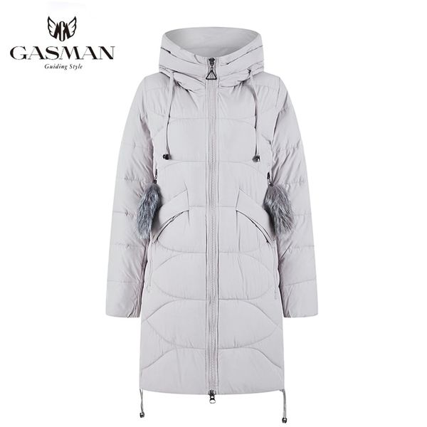 gasman winter women brand coat jacket down medium length hooded warm parka fur outerwear coats 18821 210922, Black