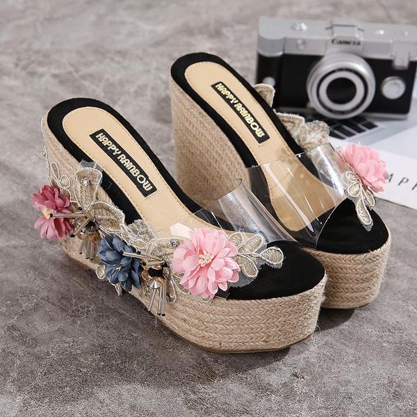 slippers sweet lace flower summer linen woven wedge high heel beach shoes platform ladies sandals, Black
slippers sweet lace flower summer linen woven wedge high heel beach shoes platform ladies sandals, Black