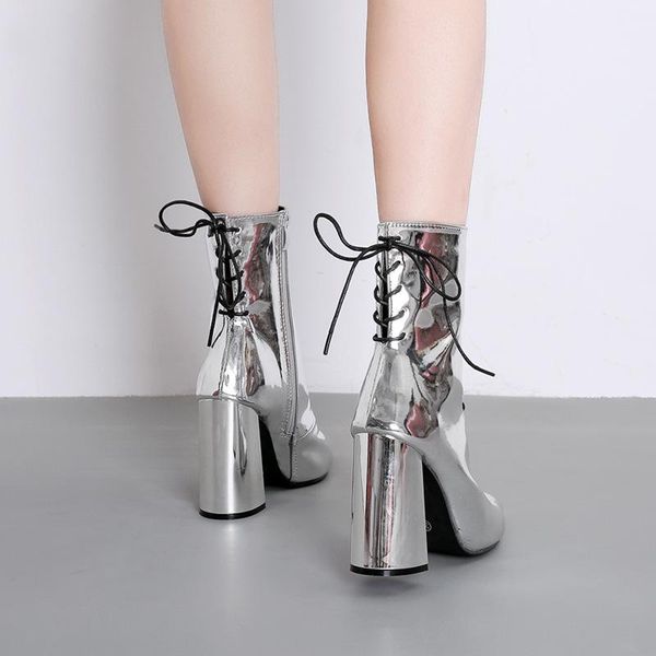 boots 2021 women silver stripper glossy chunky 10cm high heels short ankle block lace up fetish cool shoes, Black
boots 2021 women silver stripper glossy chunky 10cm high heels short ankle block lace up fetish cool shoes, Black
