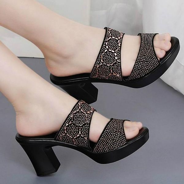 slippers women rhinestne summer genuine leather square heel platform mature mother slides female ladies shoes zapatos de mujer, Black
slippers women rhinestne summer genuine leather square heel platform mature mother slides female ladies shoes zapatos de mujer, Black