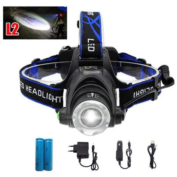 headlamps xm l2 led headlamp frontal torch high bright headlight head light lamp frontale +18650 battery +ac /car charger t1
