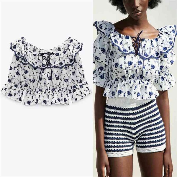 embroidered ruffle cropped blouse women short puff sleeve vintage summer embroidery shirt woman drawstring elastic 210524, White
embroidered ruffle cropped blouse women short puff sleeve vintage summer embroidery shirt woman drawstring elastic 210524, White