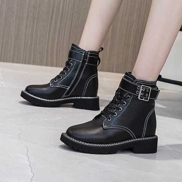 in autumn 2021, lace up increas height of martin boots, and side zipper buckle is casual korean leather women's, Black
in autumn 2021, lace up increas height of martin boots, and side zipper buckle is casual korean leather women's, Black