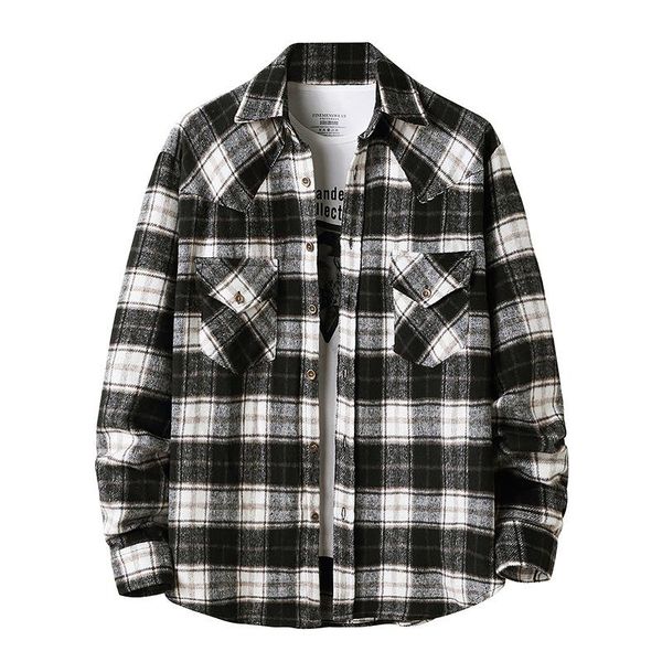 men's casual shirts mens cotton flannel shirt men slim fit button up plaid long sleeve winter outdoor male camisa masculina, White;black
men's casual shirts mens cotton flannel shirt men slim fit button up plaid long sleeve winter outdoor male camisa masculina, White;black