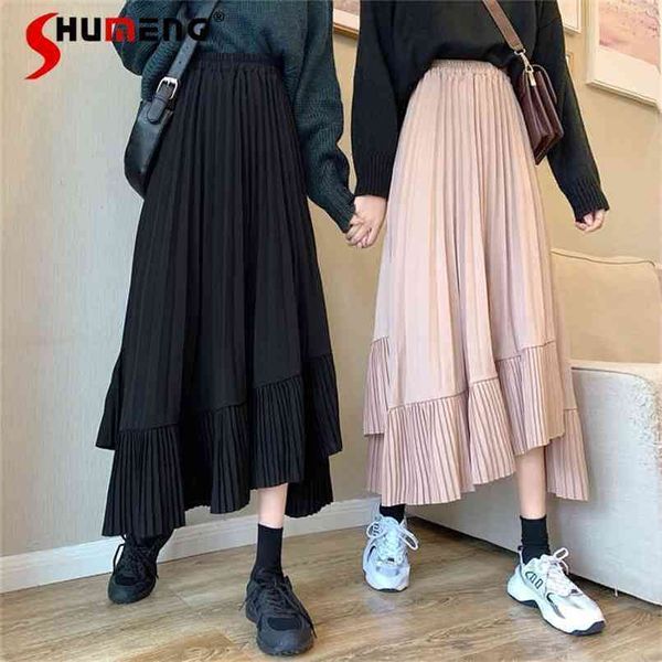 spring fashion solid high waist women skirt irregular pleated elegant black a- line ladies summer long 210702
spring fashion solid high waist women skirt irregular pleated elegant black a- line ladies summer long 210702